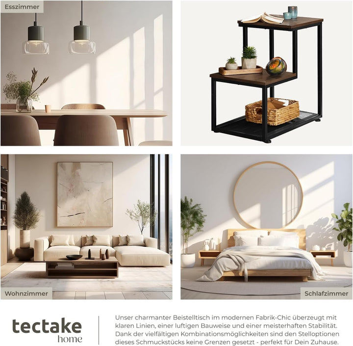 tectake Beistelltisch aus Holz und Metall, Industrial Design, Couchtisch mit 3 Ebenen, Gitterablage
