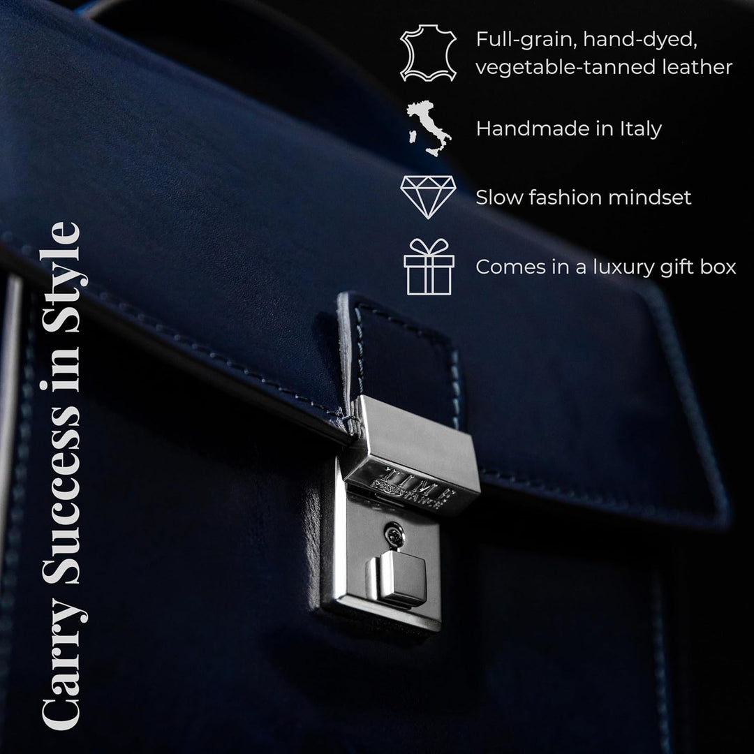 Time Resistance Leder Aktentasche - Leder Tasche Handgefertigt in Italien - Arbeitstasche mit Schult
