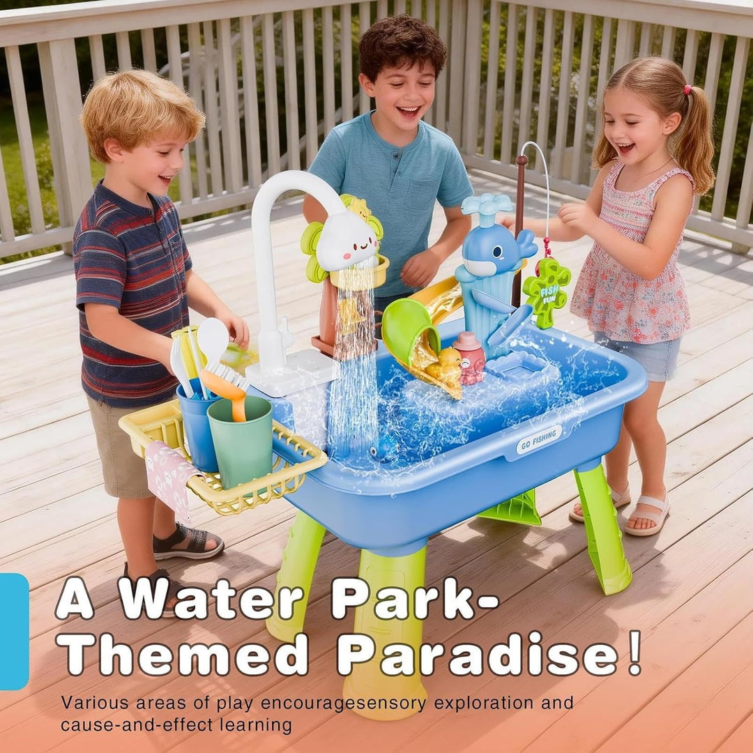Wasserspieltisch Für Kinder | Lustige Spielwaschtische Mit Fliessendem Wasser Pumpe | 4-in-1 Outdoor