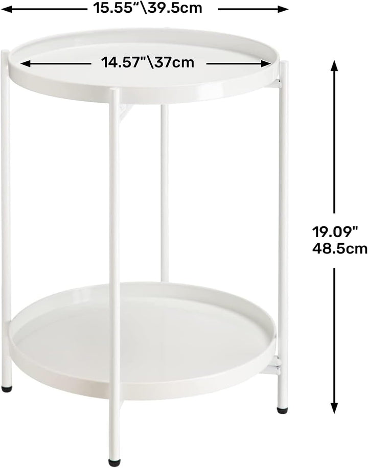 HollyHOME Runder Beistelltisch, 2 Ebenen Beistelltisch Metalltablett, Snacktisch, Couchtisch, Teetis