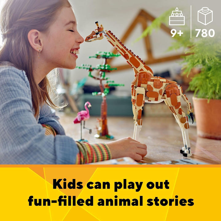 LEGO Creator 3in1 Tiersafari, Kreativ-Set mit Tierfiguren, Spielzeug-Giraffe, Gazellen und Löwe, Spi