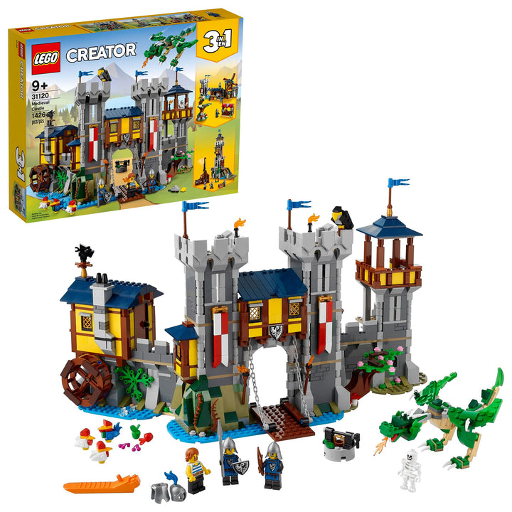 LEGO Creator 3in1 Medieval Castle 31120 Building Kit; Castle with Moat and Drawbridge, Plus 3 Minifi