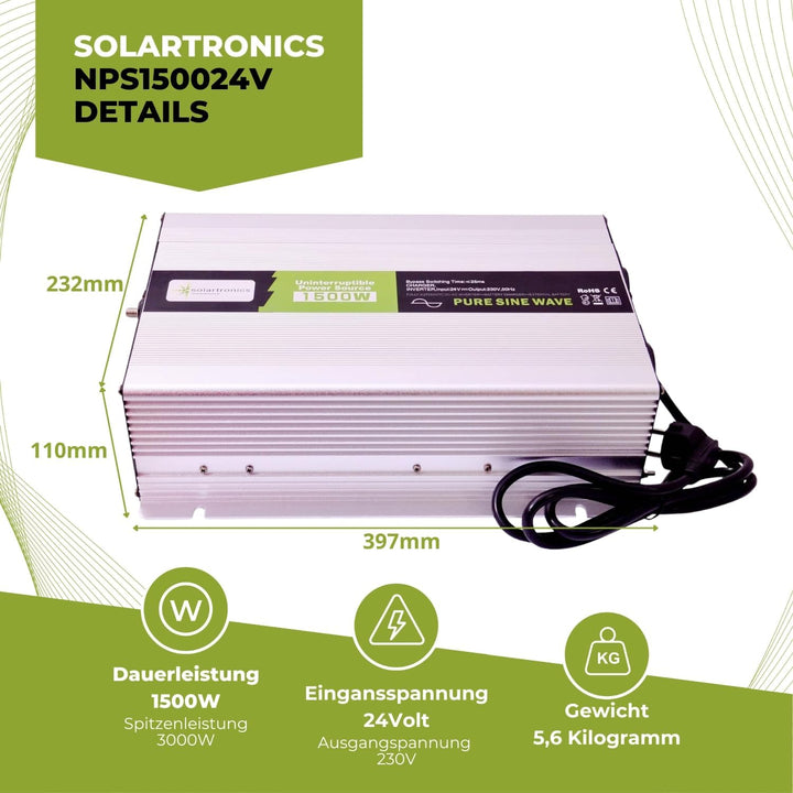 Spannungswandler USV 24V NPS 1500/3000 Watt Reiner Sinus UPS Inverter