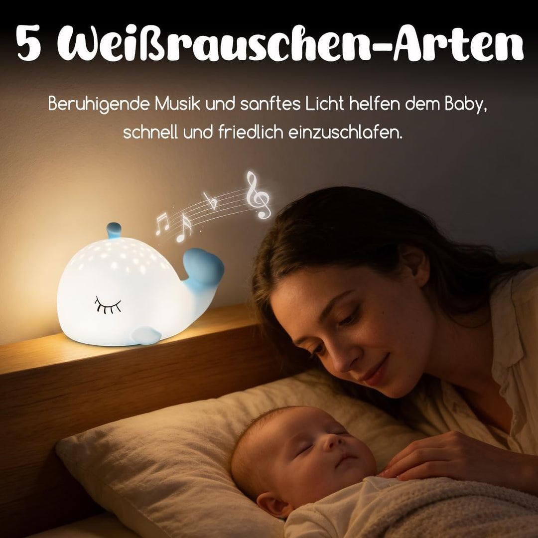 Nachtlicht Kinder mit Weissem Rauschen, Stilllicht Dimmbar Wal Lampe für Baby Kinderzimmer, Wiederau