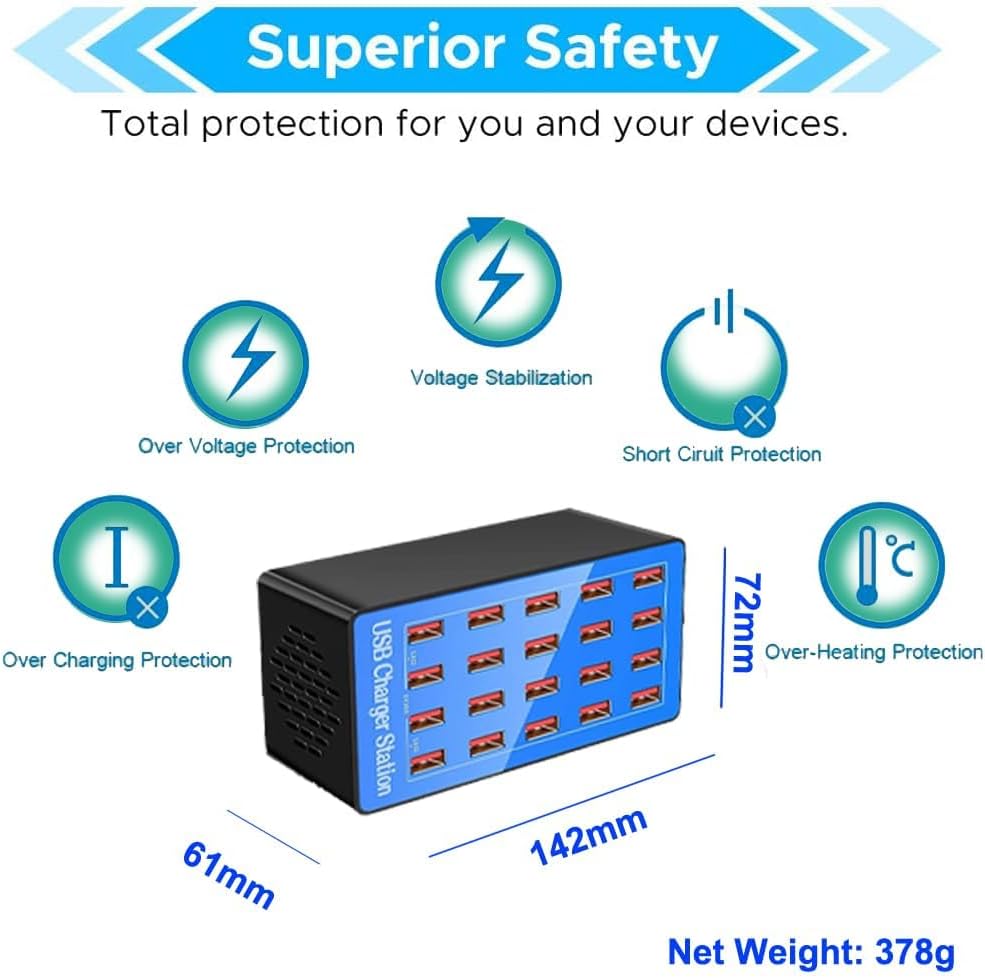 USB-Ladestation, 20 Ports 100W/20A Desktop-Ladestation, USB-Ladegerät mit Mehreren Ports für Apple-G
