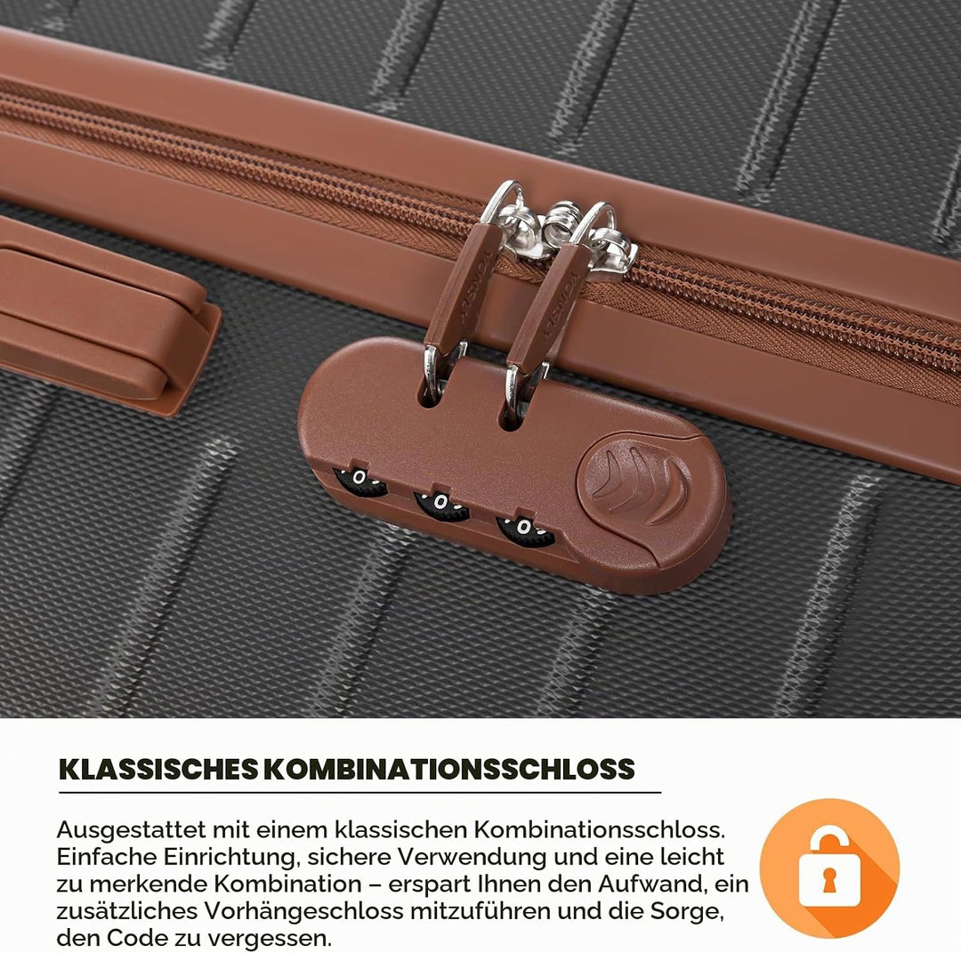 Reisekoffer Trolley Rollkoffer Handgepäck Set, Hartschalenreisekoffer Koffer Suitcase mit 4 Rollen 3
