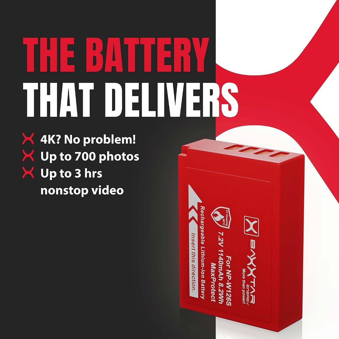 Baxxtar NP-W126s NP-W126 Akku-Pack MaxProtect (1140mAh) mit aktivem NTC-Sensor und V1 Schutzgehäuse