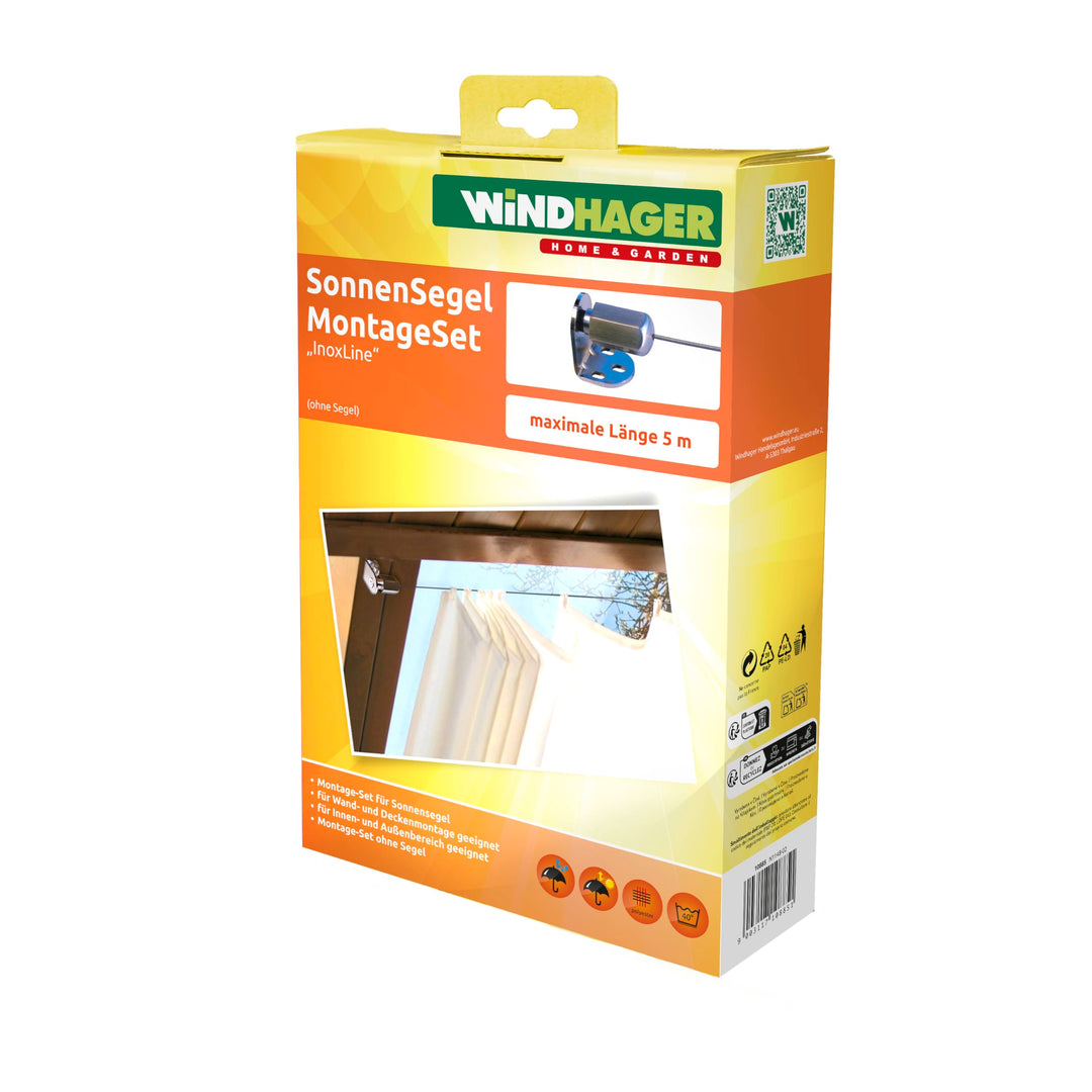Windhager Montageset InoxLine aus Edelstahl für Sonnensegel, Seilspannmarkiesen Zubehör, Montageset