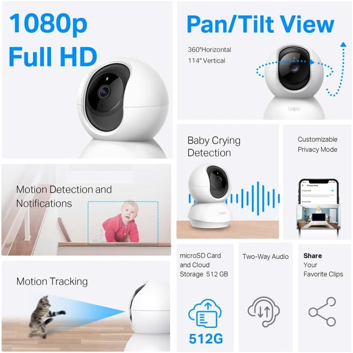 Tapo C200C 360°-WLAN-Überwachungskamera für den Innenbereich, 1080P, Nachtsicht, Bewegungserkennung,