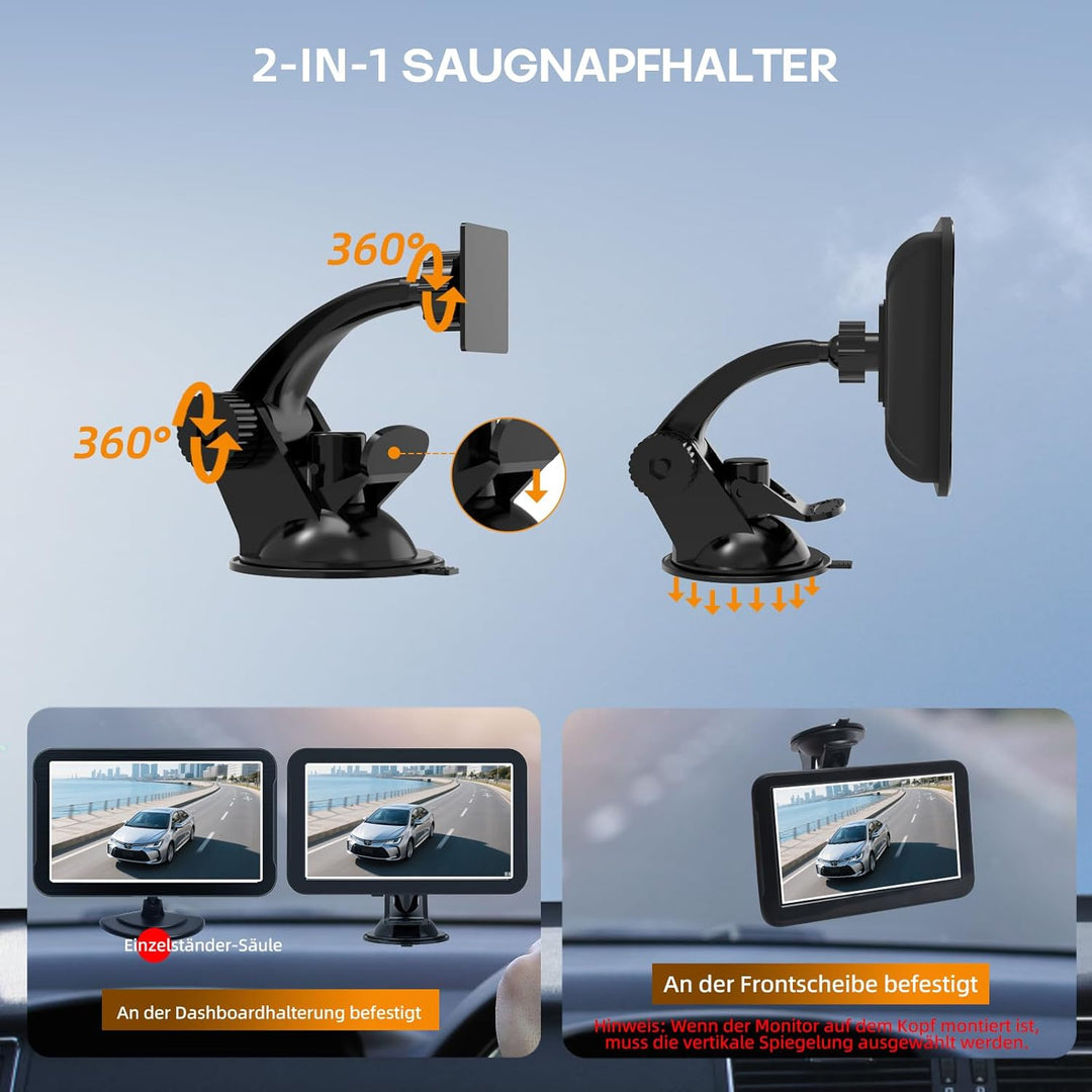Rückfahrkamera mit 7-Zoll HD-Monitor, 1080P & Nachtsicht, 140° Weitwinkel, zum Nachrüsten geeignet |