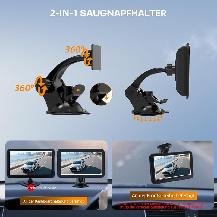 Rückfahrkamera mit 7-Zoll HD-Monitor, 1080P & Nachtsicht, 140° Weitwinkel, zum Nachrüsten geeignet |