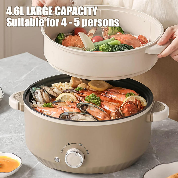 Hot Pot Elektrisch mit Dampfgarer, 4.6 L Tragbar Elektrischer Kochtopf 1000W, Multifunktionaler Hotp
