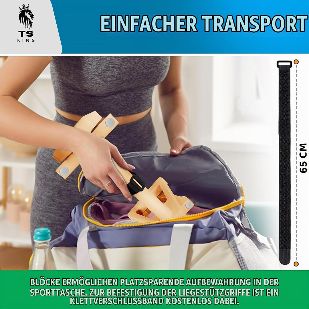 Grosse Liegestützgriffe – 2x rutschfeste &amp; gelenkschonende Holzgriffe – ideales Parallettes &amp; Calist