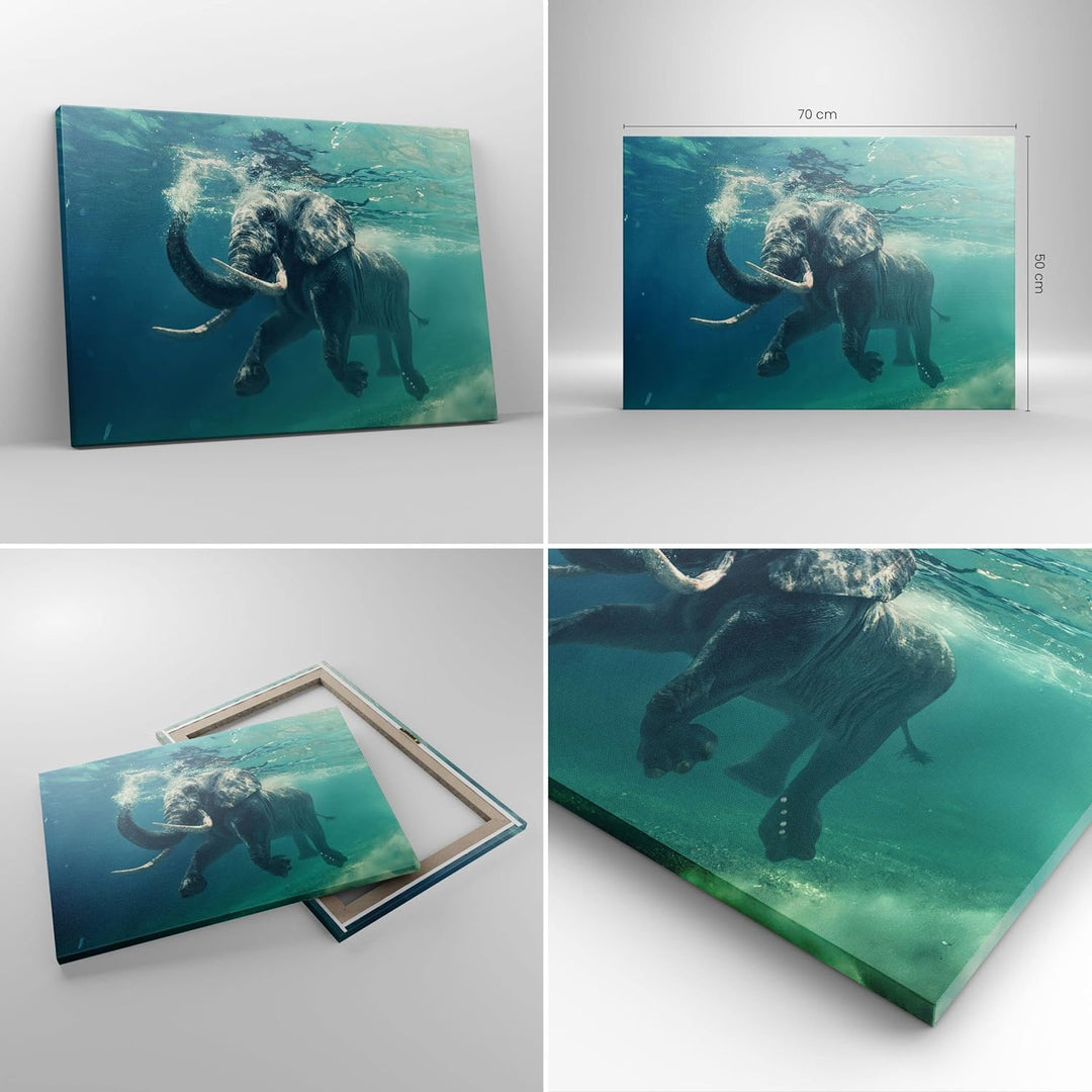 Bilder auf Leinwand Elefant Tier Wasser Leinwandbild mit Rahmen 70x50cm Wandbilder Dekoration Wohnzi