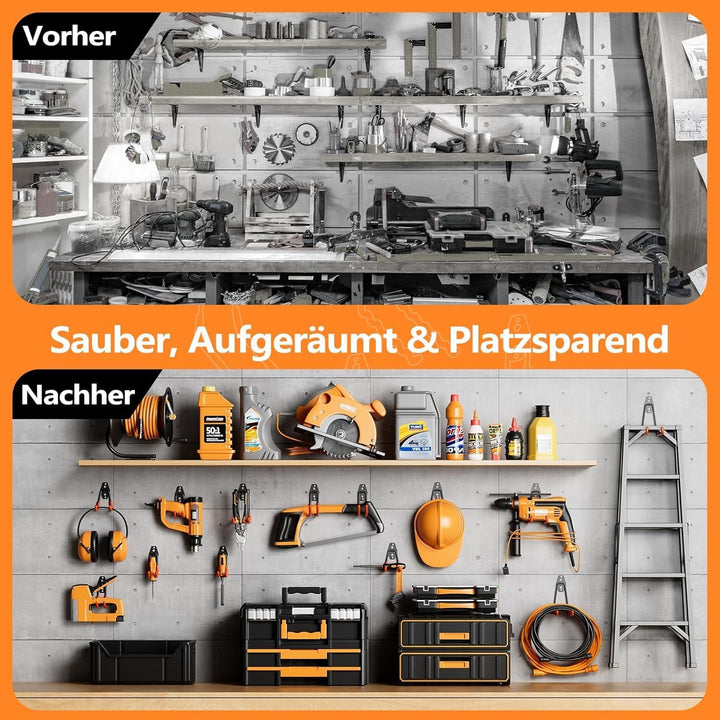 Kitmiido 12er Set Wandhaken für Garage | Schwerlast Doppelhaken | Platzsparende Aufbewahrung für Wer