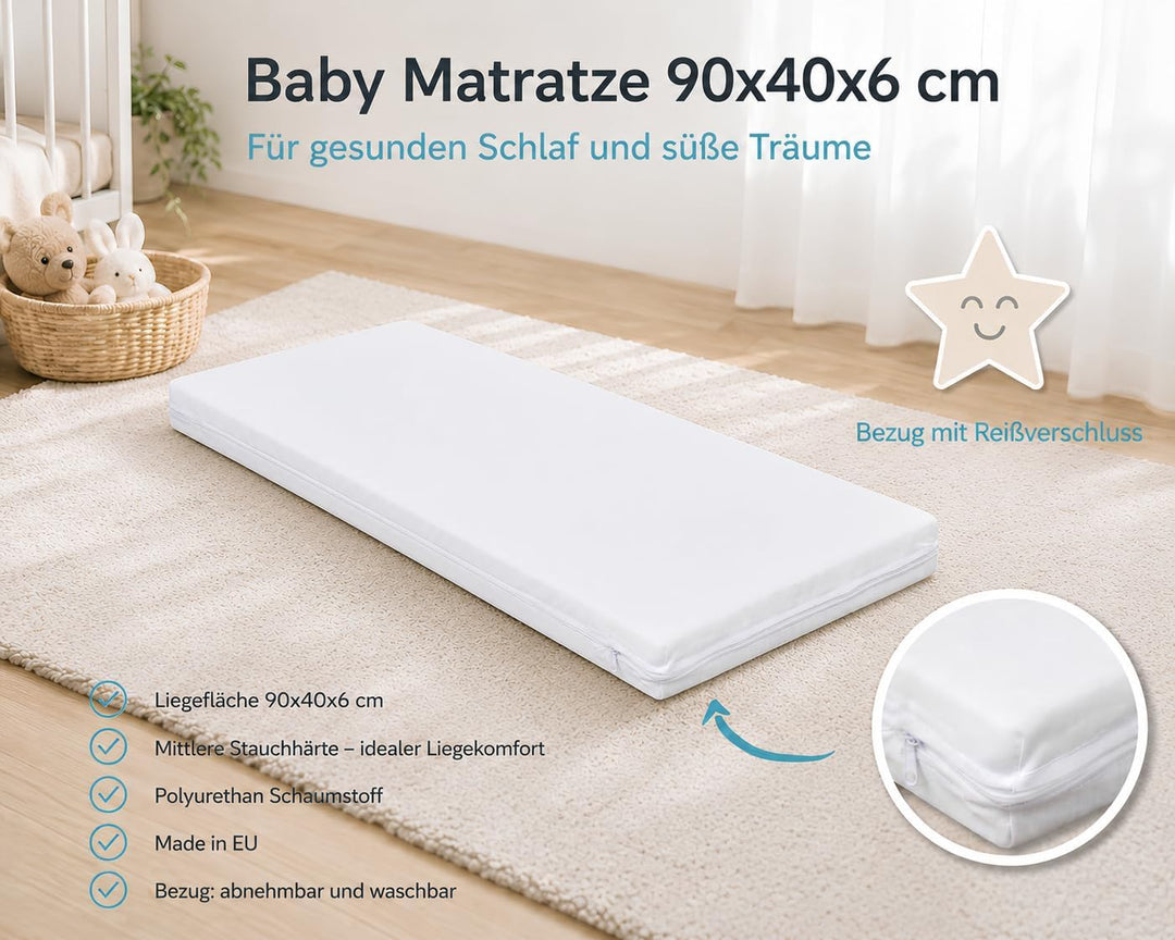Generisch Baby Delux Beistellbett Babybett Stubenwagen weiss 90x40 mobil mit Rädern inkl. Matratze u
