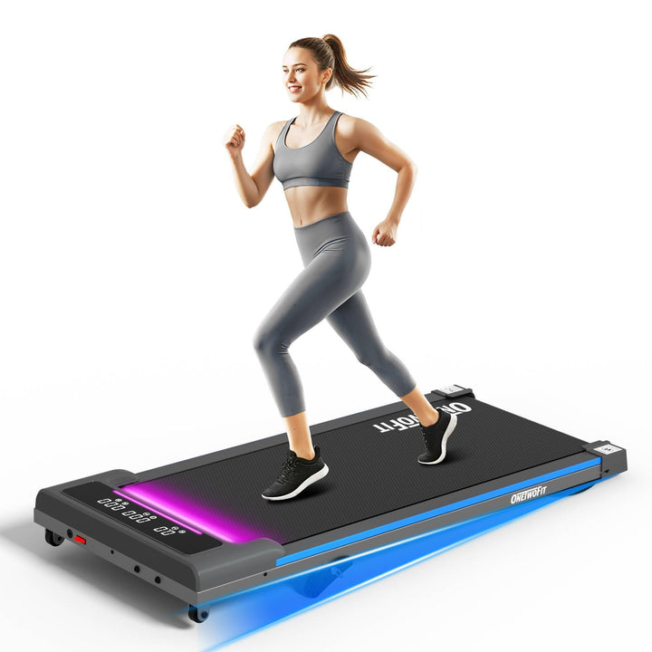 ONETWOFIT Laufband für Zuhause mit RGB Lichter, Walking Pad klappbar Leise mit Fernbedienung, App-St