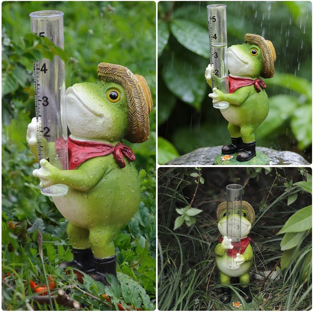 Regenmesser für Garten, Regenmesser Frostsicher mit Glas Messbecher, Niederschlagsmesser, Frosch Gar