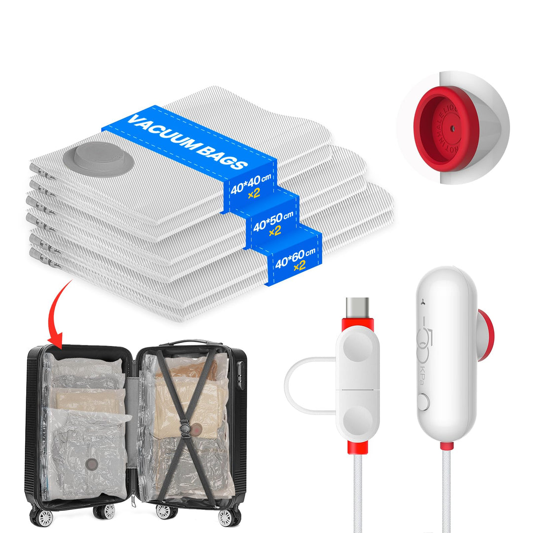 Vakuumbeutel Kleidung mit USB-Pumpe, 6 Stück Vacuum Bags for Clothing (2X 40 * 40cm, 2X 40 * 50cm, 2