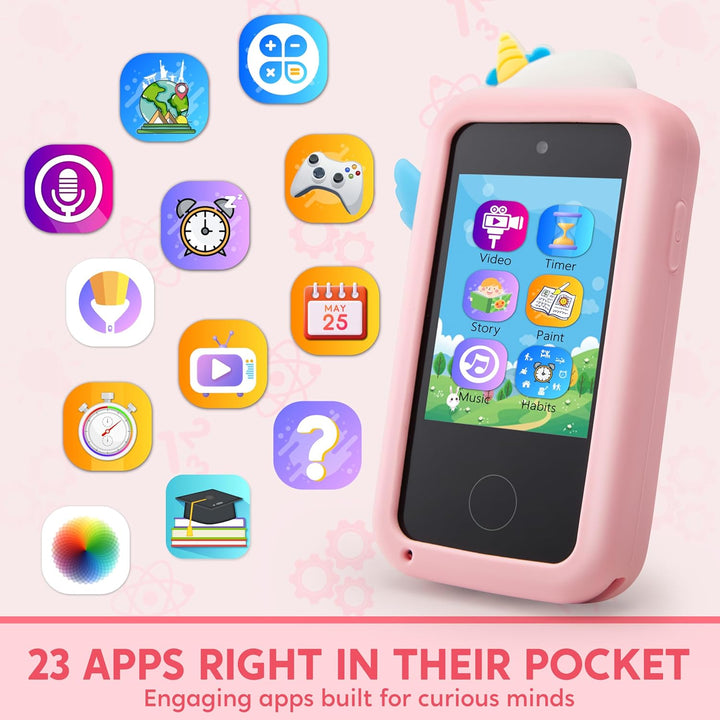 SYNCFUN Kinder Handy Smartphone,Kinder Kamera Spielzeug mit Dual-Kamera,Spiel,Musik Player 8GB Karte