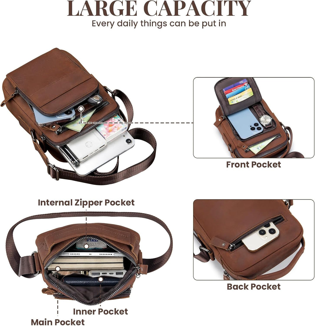 BAIGIO Leder Umhängetasche Herren Schultertasche Vintage Männer Tasche Crossbody Bag Herrentasche zu