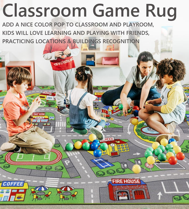 Capslpad Autoteppich Kinder 200x300cm rutschfest Kinderteppich Stadtplan Interaktiver Spielteppich W
