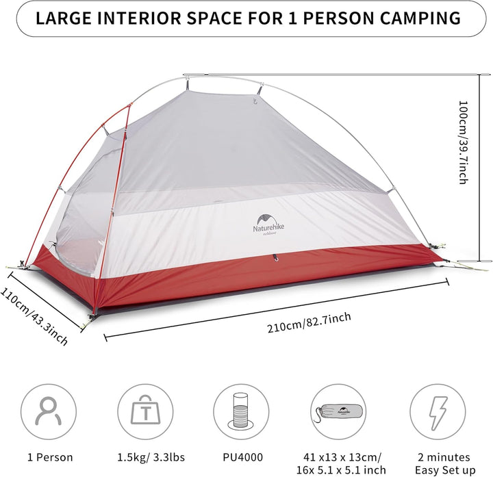 Naturehike Cloud up 1 Zelt Ultraleichte Zelt 1 Person Einzelzelt 1 Mann Zelt für 4 Jahreszeiten Zelt
