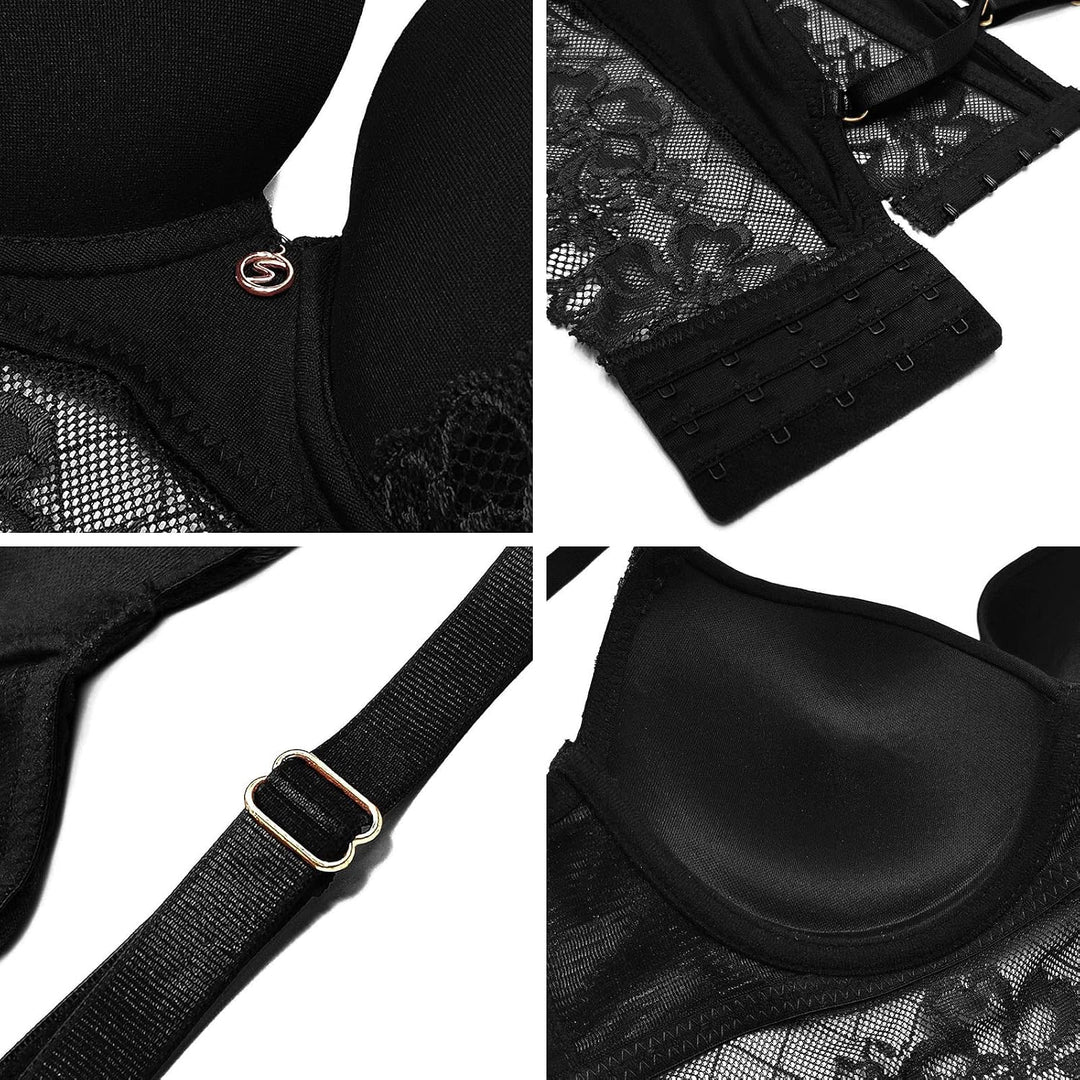 SHEKINI BH Damen mit Bügel Push Up BH mit Blumen Spitzen Schalen Bügel-BH T-Shirt Nahtloser BHS Sexy
