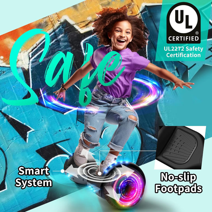 SISIGAD Hoverboards 6,5 Zoll Skateboard Kinder,Hoverboard mit Bluetooth - Led Licht mit Leistungssta