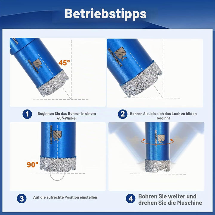 Diamond Core Drill Bit Set for Porcelain Tile Ceramic Marble Granite Drilling,BRSCHNITT 6 8 10 20 25