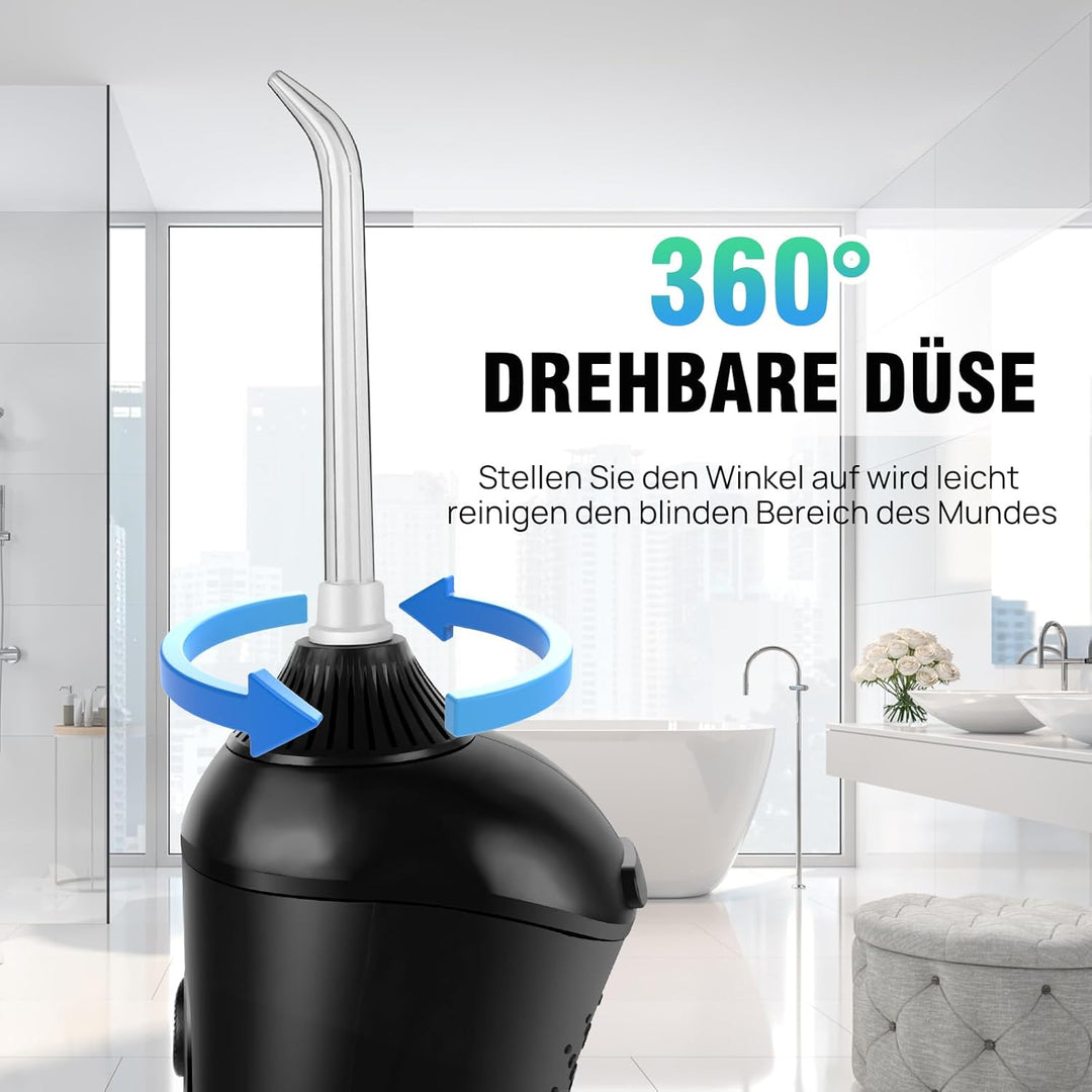 Wiederaufladbarer Munddusche, tragbarer elektrischer Zahnreiniger mit 320 ml, 3 Modi und 6 Ersatzdüs
