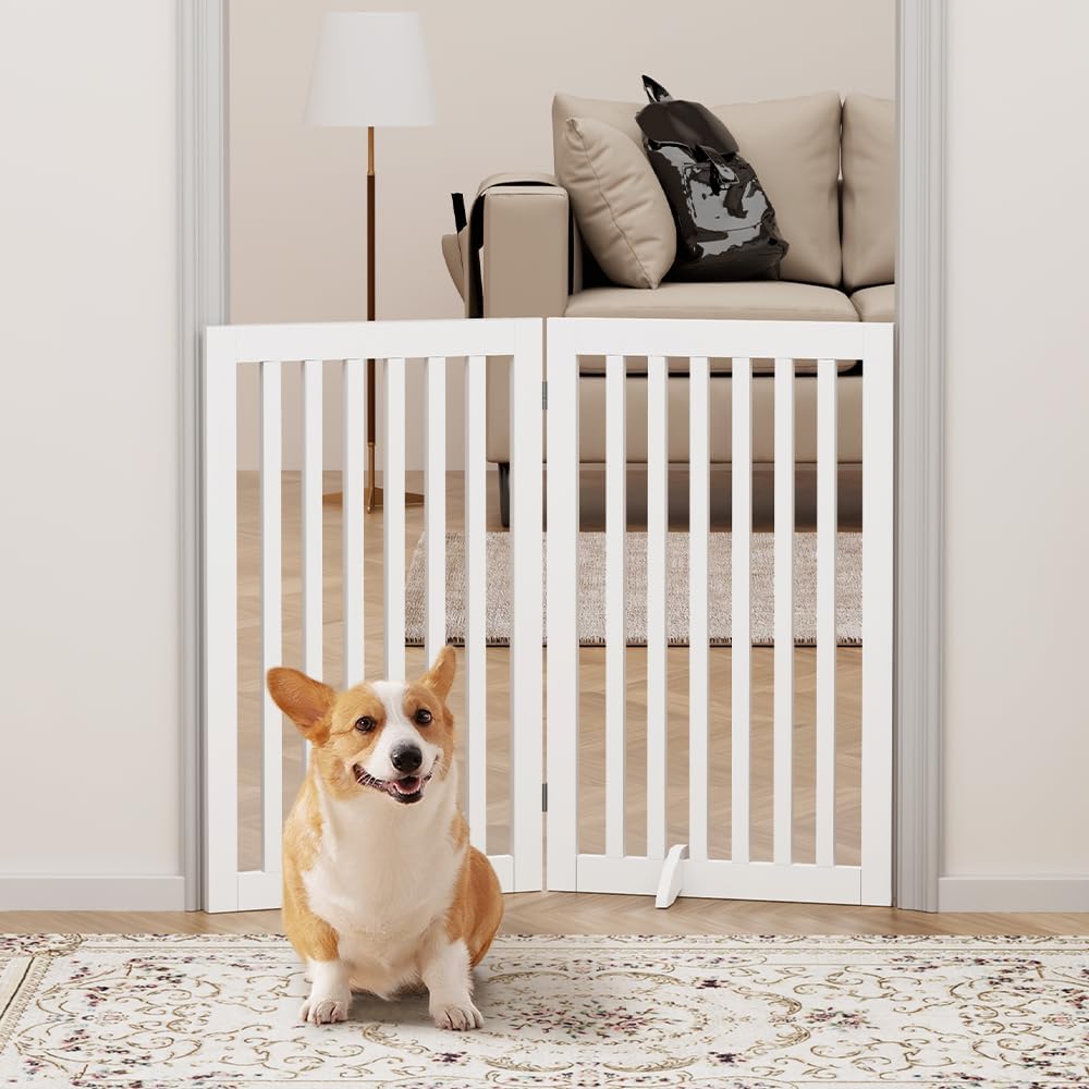 unipaws 91 cm freistehendes Haustiergitter für Hunde &amp; Katzen, Faltbarer Holzzaun für Tür, Treppe &amp;