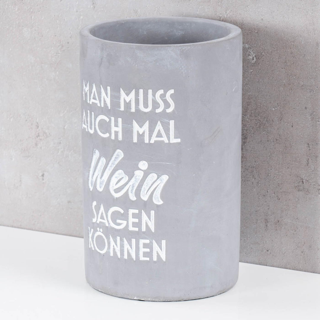 levandeo Weinkühler H21cm Beton Grau Flaschenkühler Spruch Wein Sektkühler Tischdeko Candlelight Din