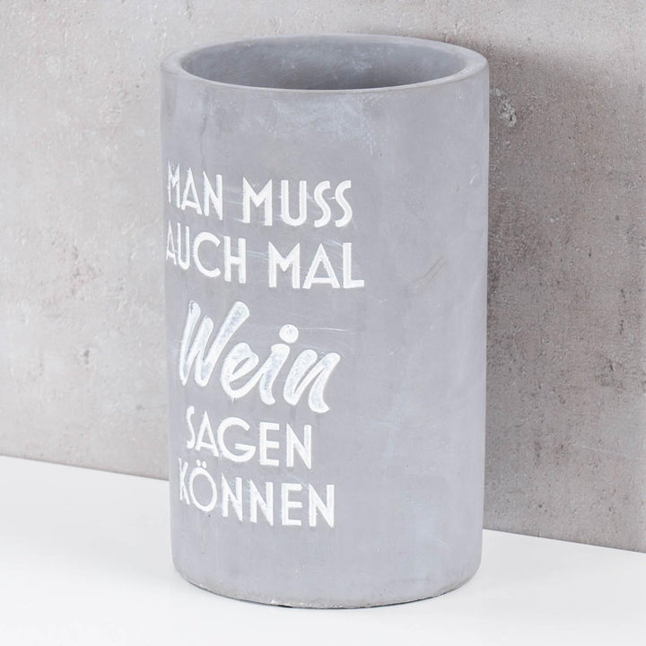 levandeo Weinkühler H21cm Beton Grau Flaschenkühler Spruch Wein Sektkühler Tischdeko Candlelight Din