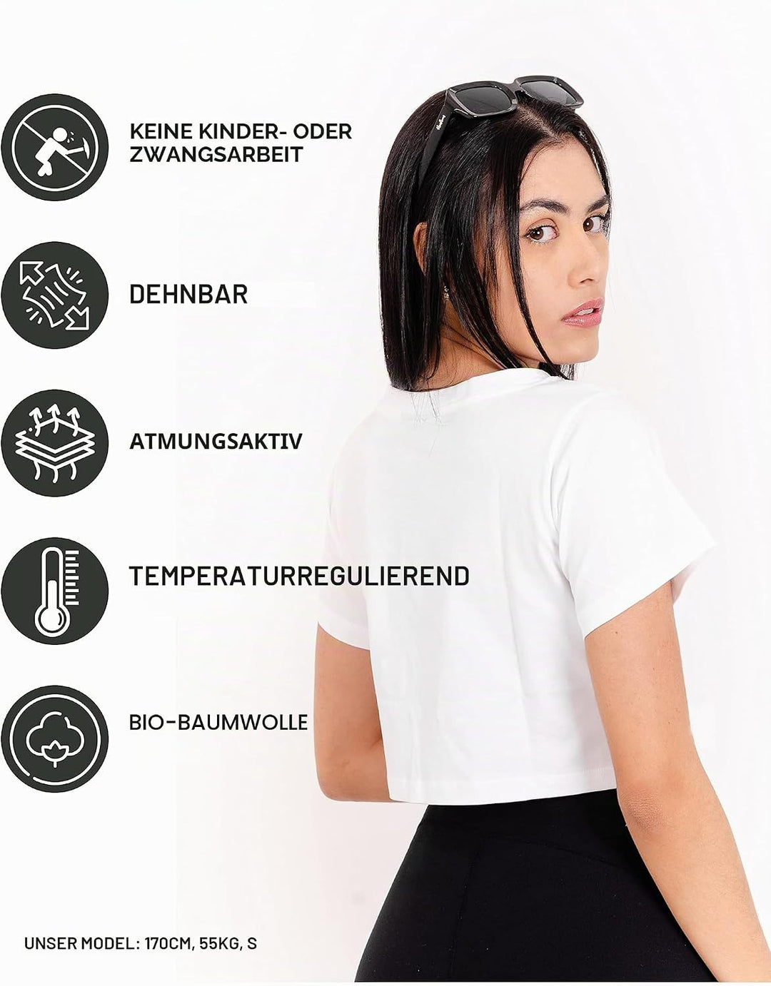 K-BRIGHT Damen Crop Top Kurzarm Basic Nachhaltig Bio Baumwolle Freizeit Sportoberteil Essential Shir