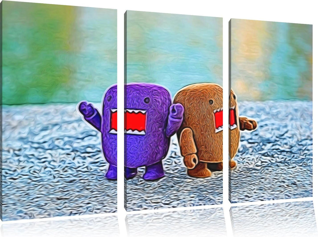 Rawr Monsterpuppen NewArt 3-Teiler Leinwandbild 120x80 Bild auf Leinwand, XXL riesige Bilder fertig