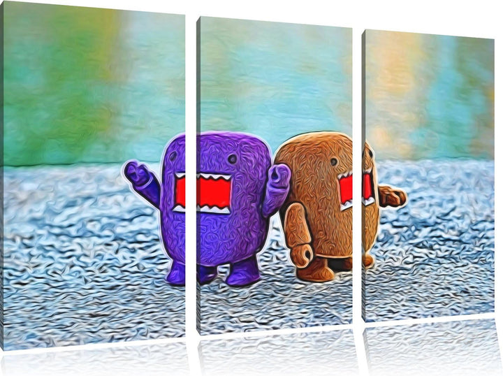 Rawr Monsterpuppen NewArt 3-Teiler Leinwandbild 120x80 Bild auf Leinwand, XXL riesige Bilder fertig