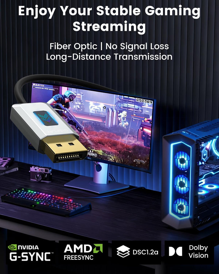 16K Glasfaser DisplayPort 2.1 Kabel 5M, DP 2.1 Kabel [16K@30Hz, 8K@60Hz, 4K@240Hz] 40Gbps Display Po