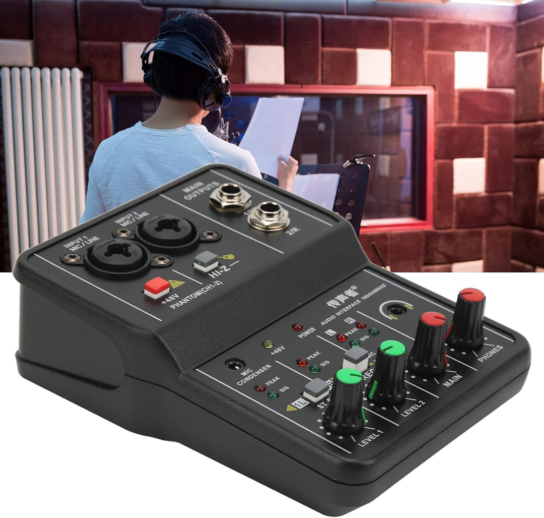 2-Kanal-Audio-Mixer,Professioneller Audio-Mixer, USB 48V Phantomspeisung, kompaktes Sound-Mischpult,