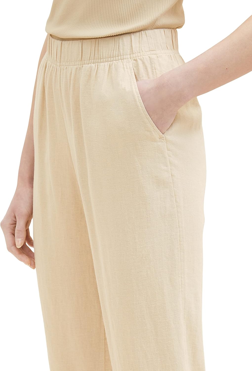 TOM TAILOR Denim Damen Tapered Stoffhose aus Leinen XXL 31700 - Dusty Sand Beige, XXL 31700 - Dusty