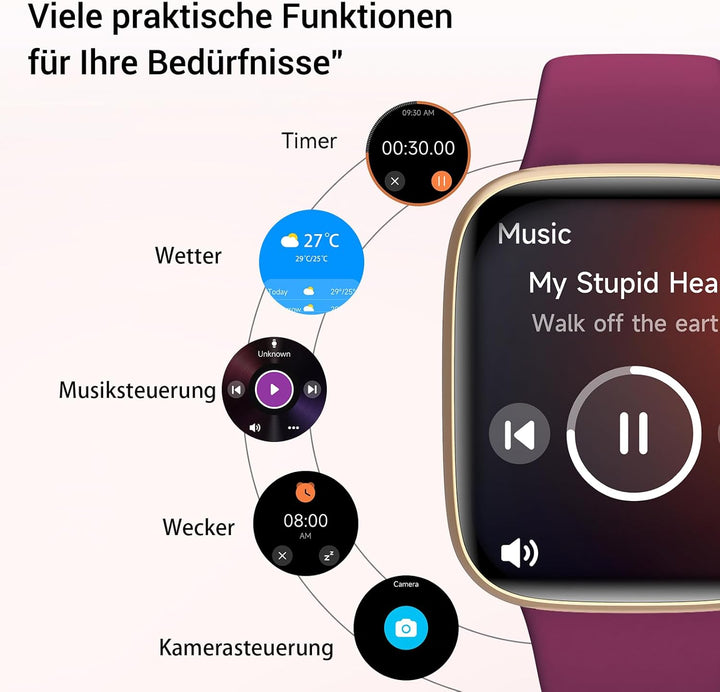 Smartwatch Damen Herren mit Telefonfunktion, 1,85" Smart Watch Fitnessuhr, 110+ Sportmodi, Herzfrequ