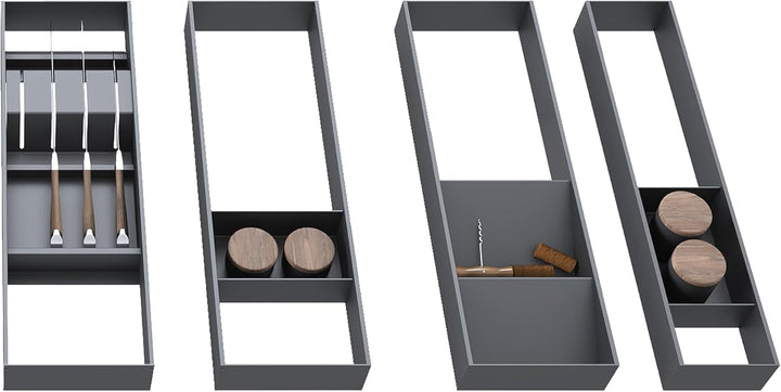 Emuca - Messerhalter für Schublade, 150x470 mm, Grau anthrazit, Stahl und Holz Messerhalter 150x470