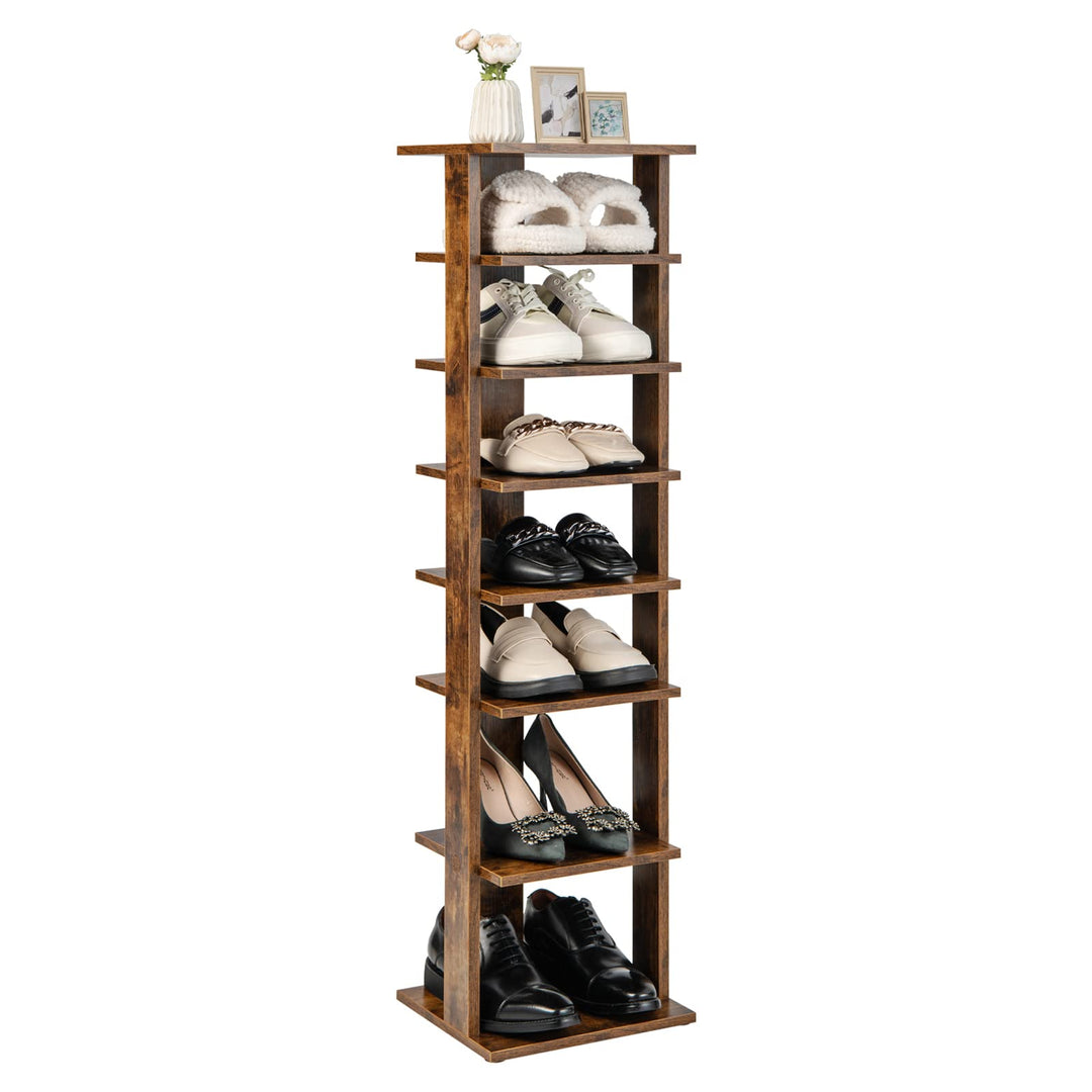 COSTWAY 8 stufiger Schuhständer höheverstellbar, Platzsparendes Schuhregal aus Holz, Schuh-Organizer