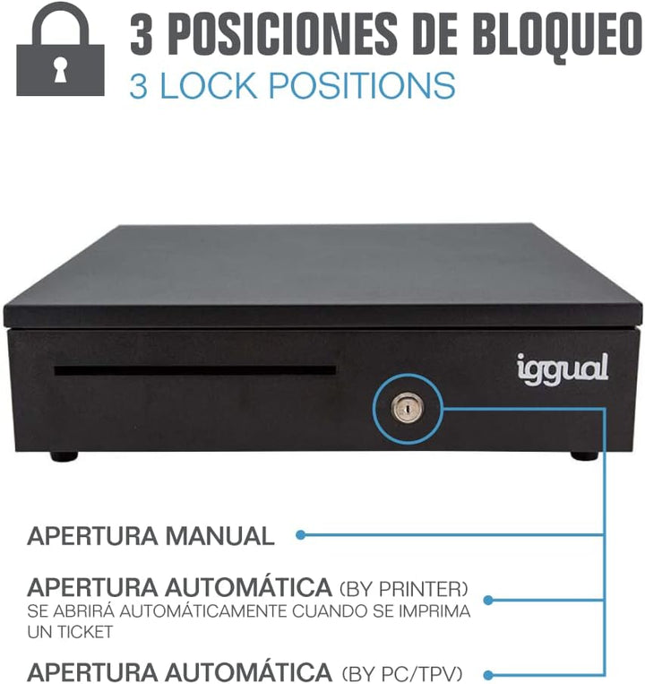 iggual - Geldkassette Abschliessbar IRON - 35 | Kassenschublade mit automatischer oder manueller Öff