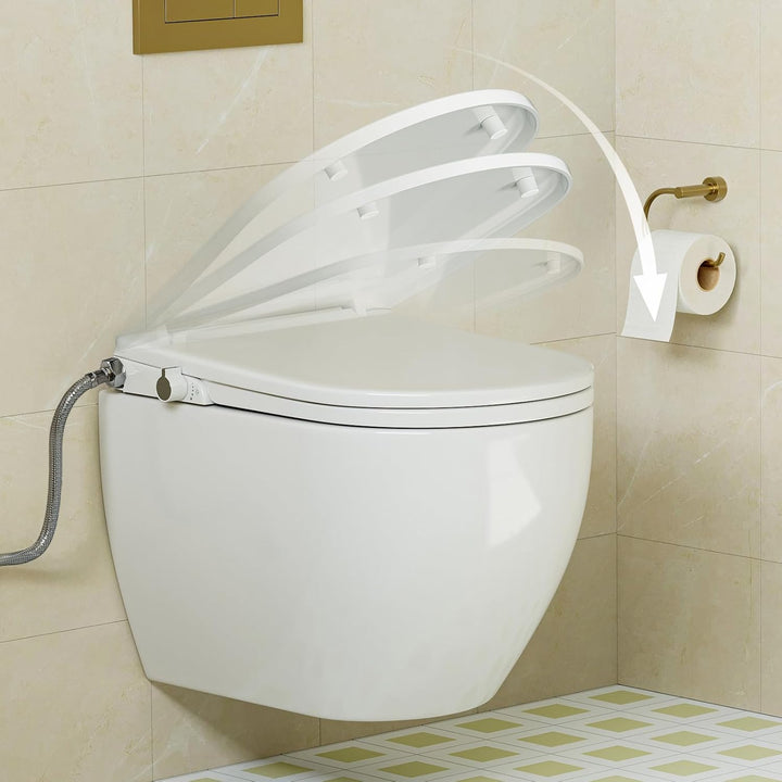 WC Sitz mit Bidet Funktion, Bidet Aufsatz für Toilette ohne Stromanschluss, Toilettendeckel mit Abse