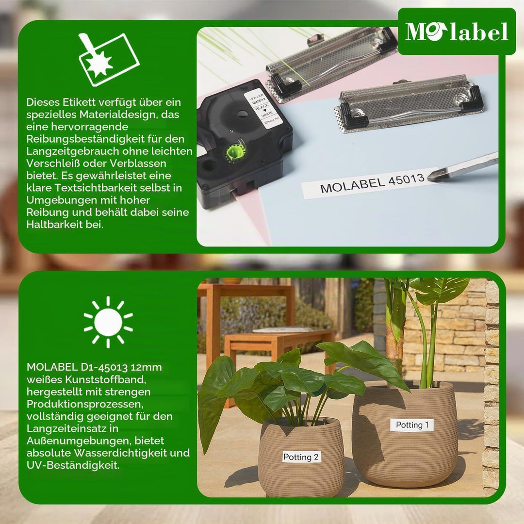 10 x Molabel Compatible Label Tape Replacement for Dymo D1 45013 S0720530 Label Tape （12 mm x 7 m） L