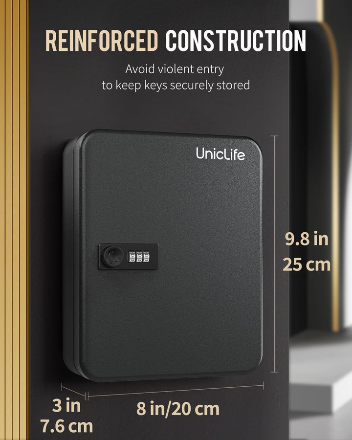 Uniclife Schlüsselschrank aus Stahl mit 28 Schlüsseln und Kombinationsschloss, an der Wand befestigt