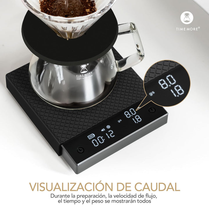TIMEMORE Digitale Kaffeewaage Black Mirror Basic Pro, Durchflussmessung, Barista-Waage mit Timer, Po