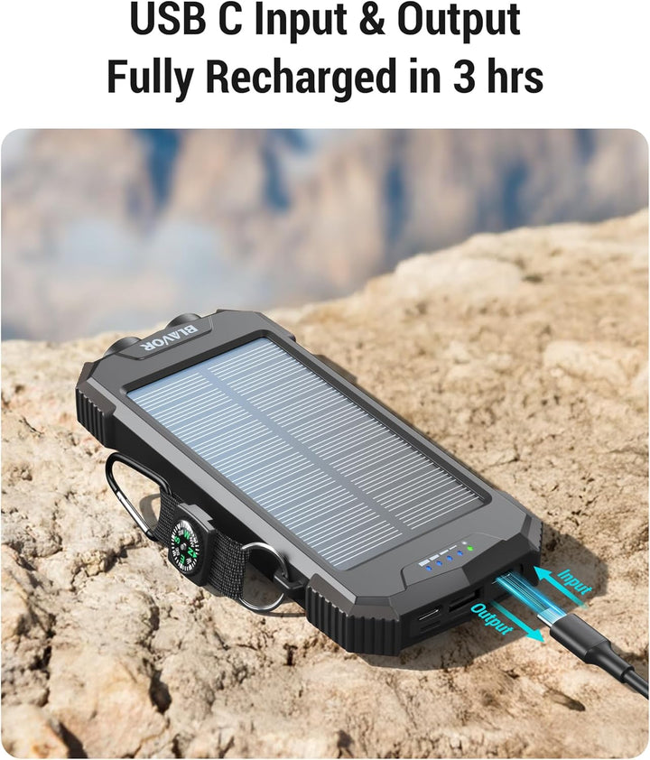 BLAVOR Solar Powerbank Solar Ladegerät 10000mAh, PD 20W Schnelles Laden tragbare USB C Powerbank mit