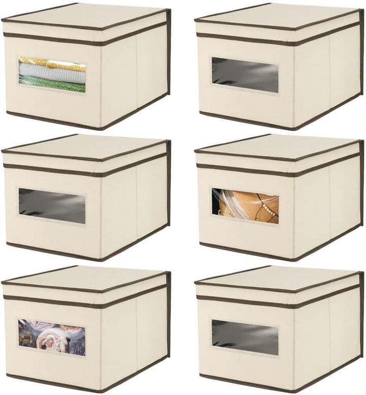 mDesign 6er-Set Stoffbox – praktische Aufbewahrungsbox mit Deckel und Sichtfenster für Schlaf-, Wohn